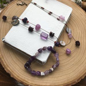 Purple amethyst necklace and bracelet Lavender